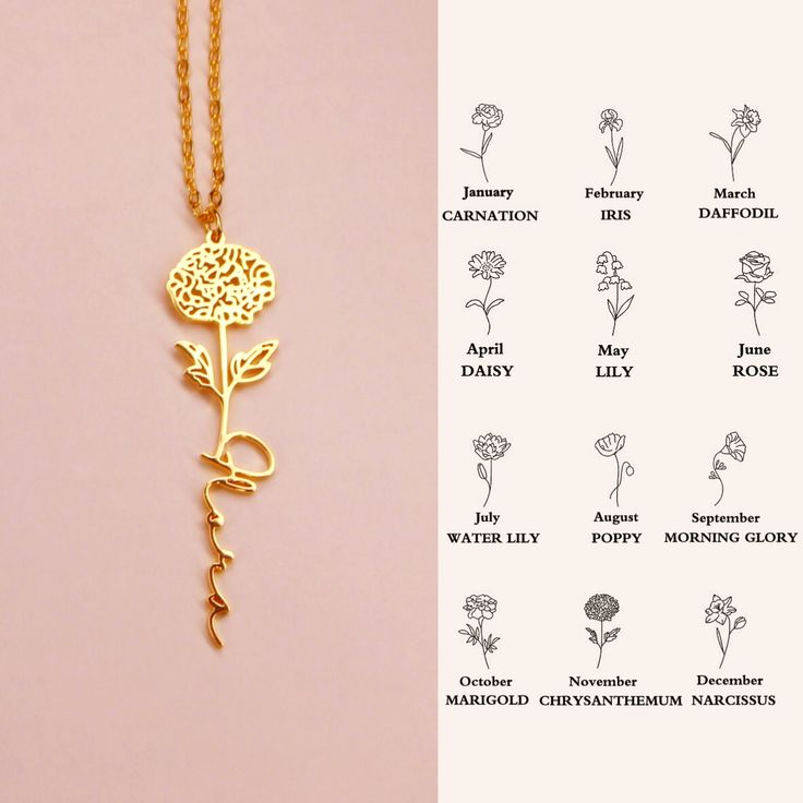 NEW! BIRTH FLOWER NAME NECKLACE